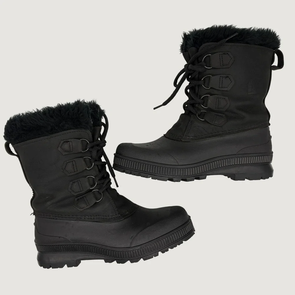 VTG Sorel Badger Black Leather Rubber Winter Snow Duck Boots Size 8 Canada Made